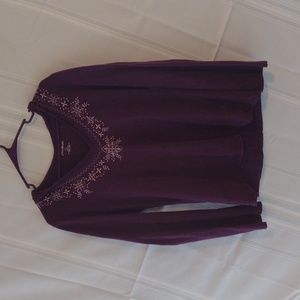 Eddie Bauer purple cotton V-neck pullover hoody, size Large